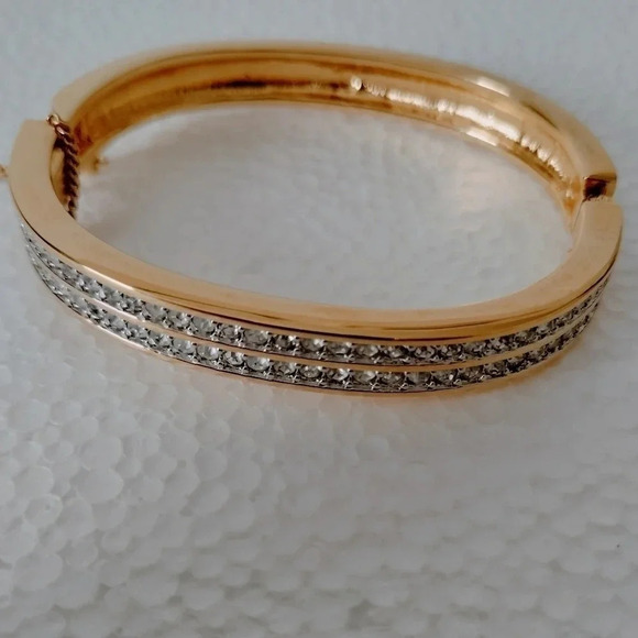 Swarovski Hinged Bangle Bracelet Gold Plated Channel Set White Crystals - Picture 2 of 12